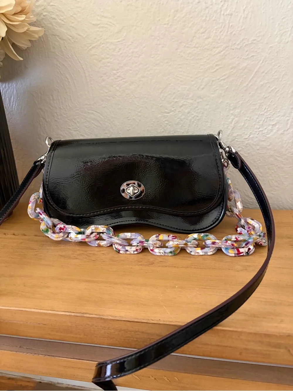 Wavy Dinky Bag With Crossbody Strap In Crinkled Patent Coachtopia Leather